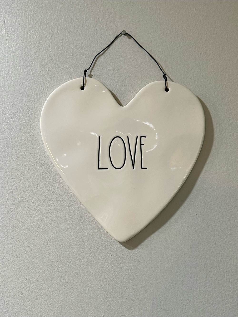 Rae Dunn White Heart Wall Sign with Black Lettering